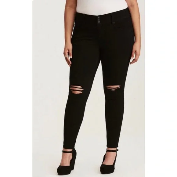 TORRID Premium Stretch Jegging - Distressed Black Wash Size 14R - Picture 2 of 8
